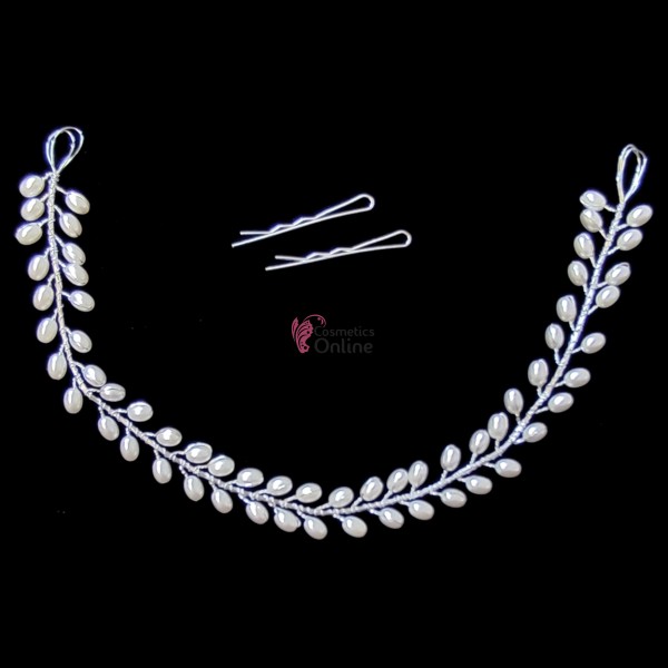 Tiara Ti002HH Argintie pentru mirese cu perle sidefate + 2 agrafe argintii